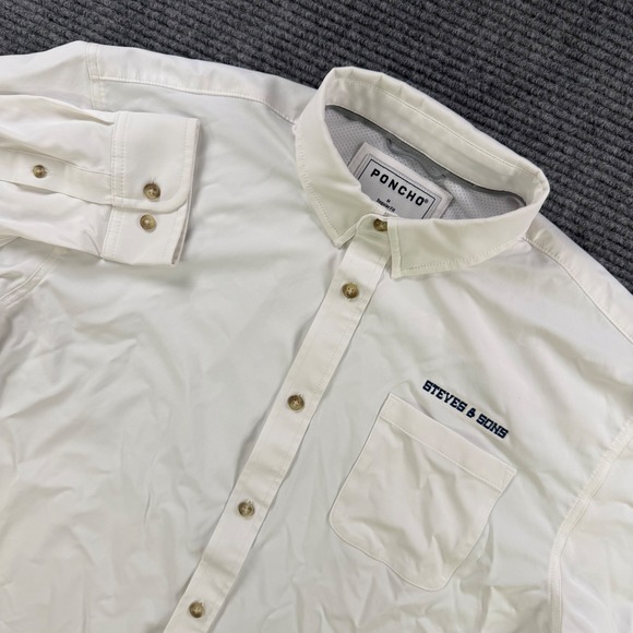 Poncho Other - Poncho Outdoors White Long Sleeve Button Shirt Men Medium Regular Fit Embroidery